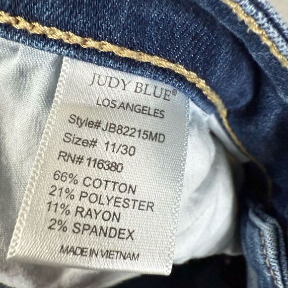 Judy Blue Womens 11/30 Skinny Fit Denim Jeans Blue Distressed Raw Hem Stretch - Picture 4 of 11